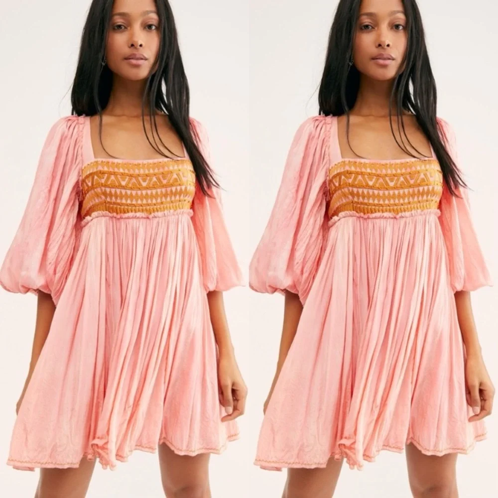 Free People Sahara Salmon Pink Mini Dress - Picture 1 of 10